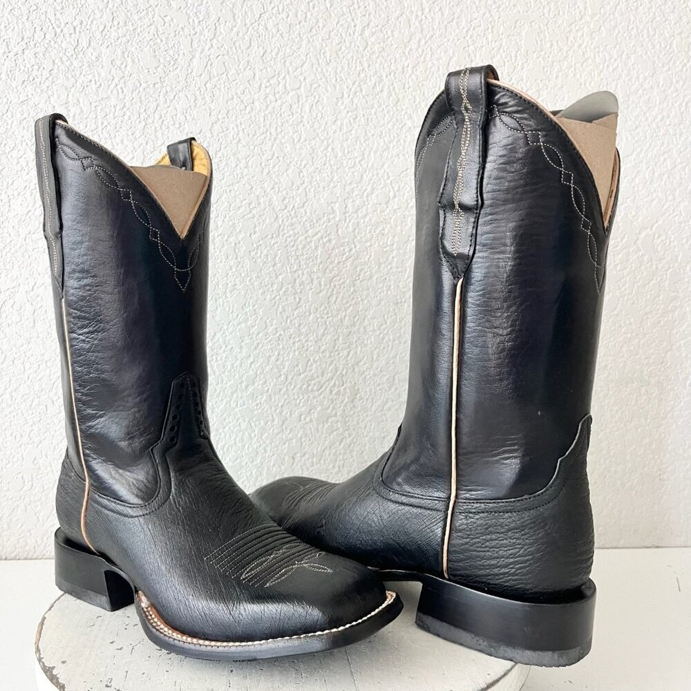 Rod Patrick Mens Cowboy Boots 7EE Black Smooth Ostrich Western Square Toe